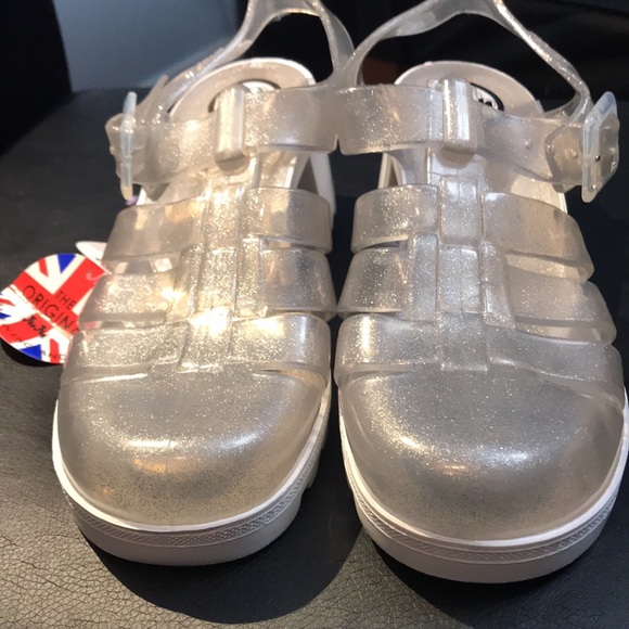 Jujus Chunky Silver Sparkle Jelly Heels with White Sole NWT - Picture 7 of 13